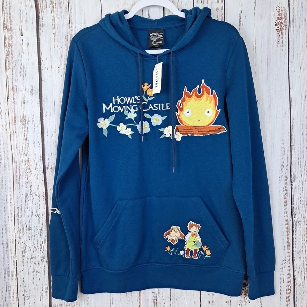 Studio Ghibli Howl's Moving Castle Hoodie Sweatshirt Calcifer Blue Boxlunch XS